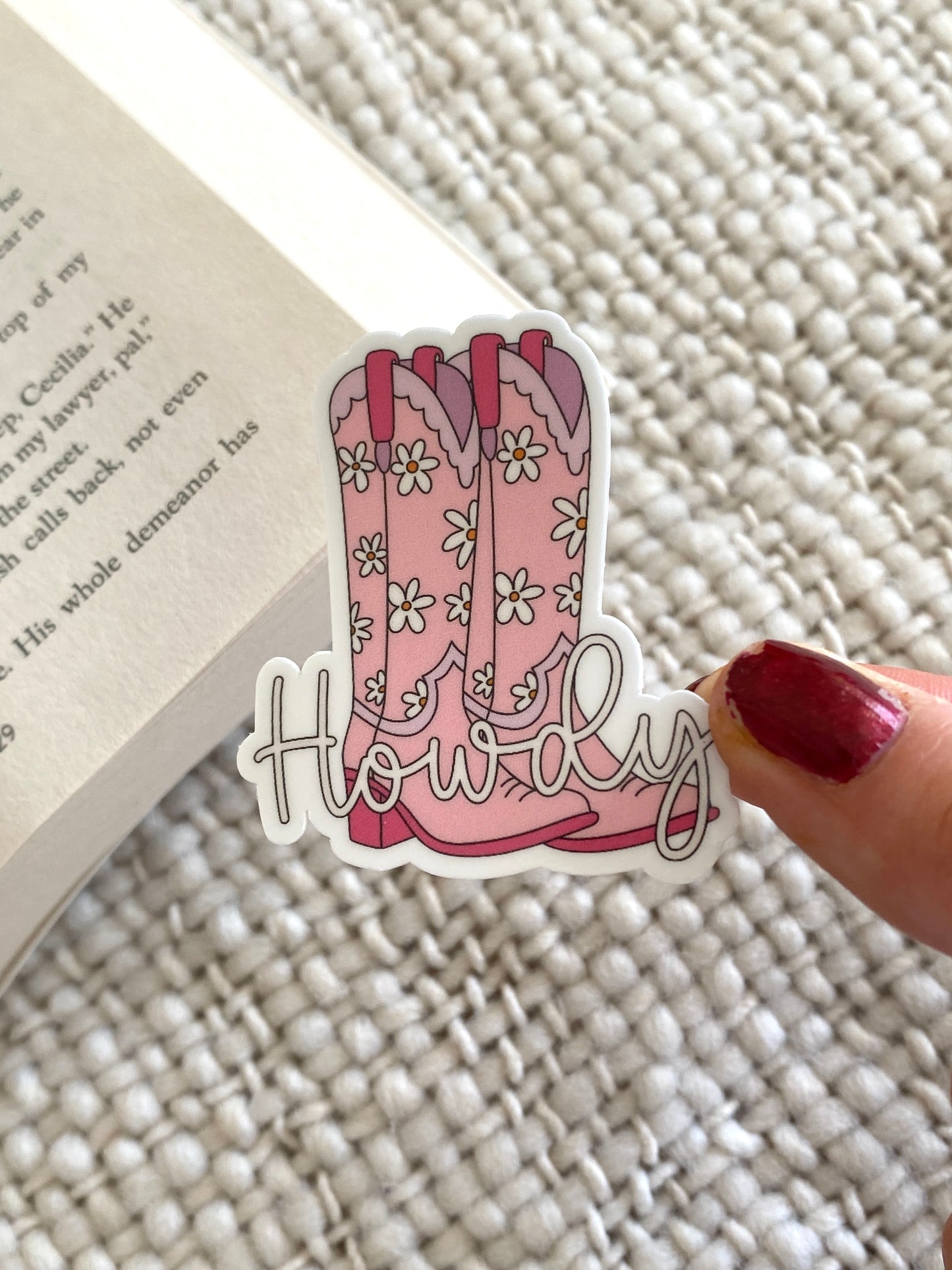 Pink Howdy Cowboy Boots Sticker