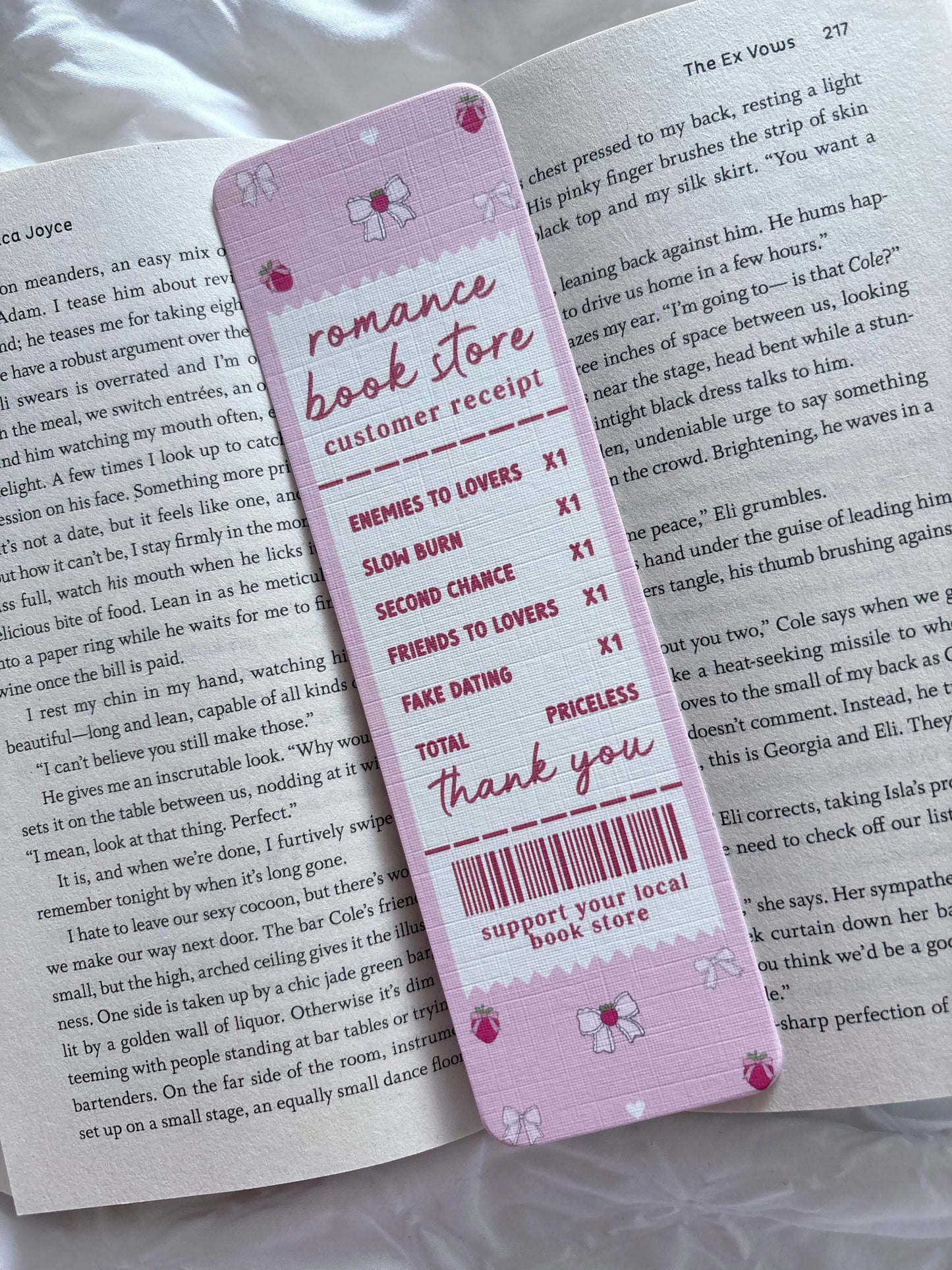 Pink Romance Book Store Customer Receipt Bookmark